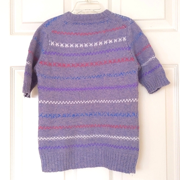 Handmade by me, wool blended short sleeve sweater w/multi color stripe patterns. - Picture 2 of 4